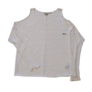 Guess Blouse Woman Medium‎ White Cold Shoulder Eyelet Long Sleeves Scoop Neck